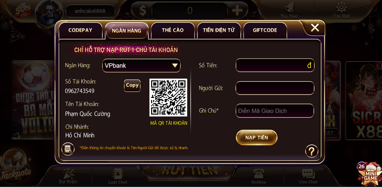 nạp tiền game sunwin