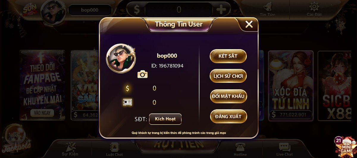 điều khoản cập nhật thông tin tài khoản tại sunwin